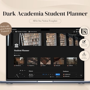 Notion Template, Notion Student Template, Notion College Student Planner, Notion Student Life Dashboard, Dark Academia Aesthetic