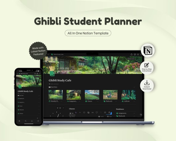 Ghibli Aesthetic Student Notion Planner, Notion Student Planner, Cozy Notion Student Life Dashboard, School Notion Template