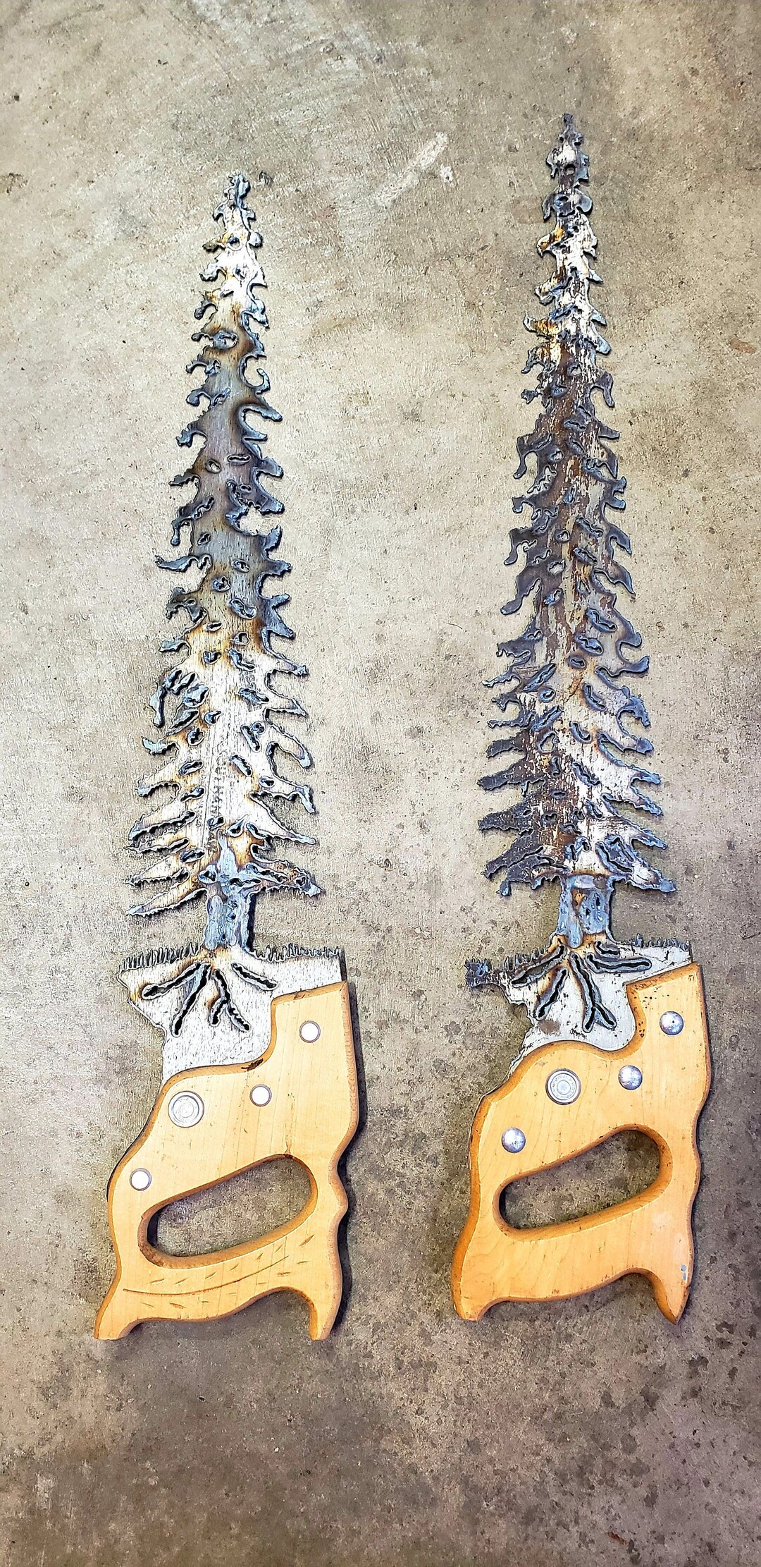 Handsaws Set of Two Pine Trees Plasma Art Lodge and Cabin Etsy Canada