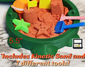 Turtle Sandbox for Desktop Pretend Play (Includes Kinetic Sand and Tools) 3D printed