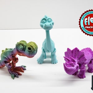 Flexi 3 Dinosaur Collection Articulated 3D Printed Brachiosaurus TRex Triceratops