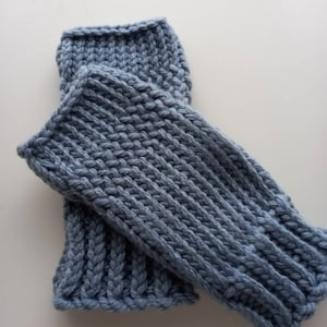 Handmade knitted fingerless gloves musty blue