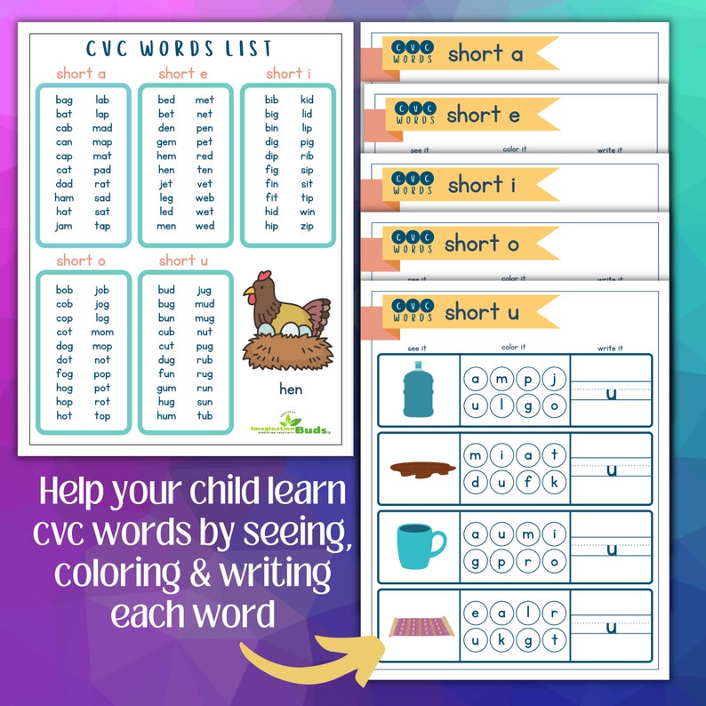 CVC Words Consonant, Vowel and Consonant Sound Digital Download