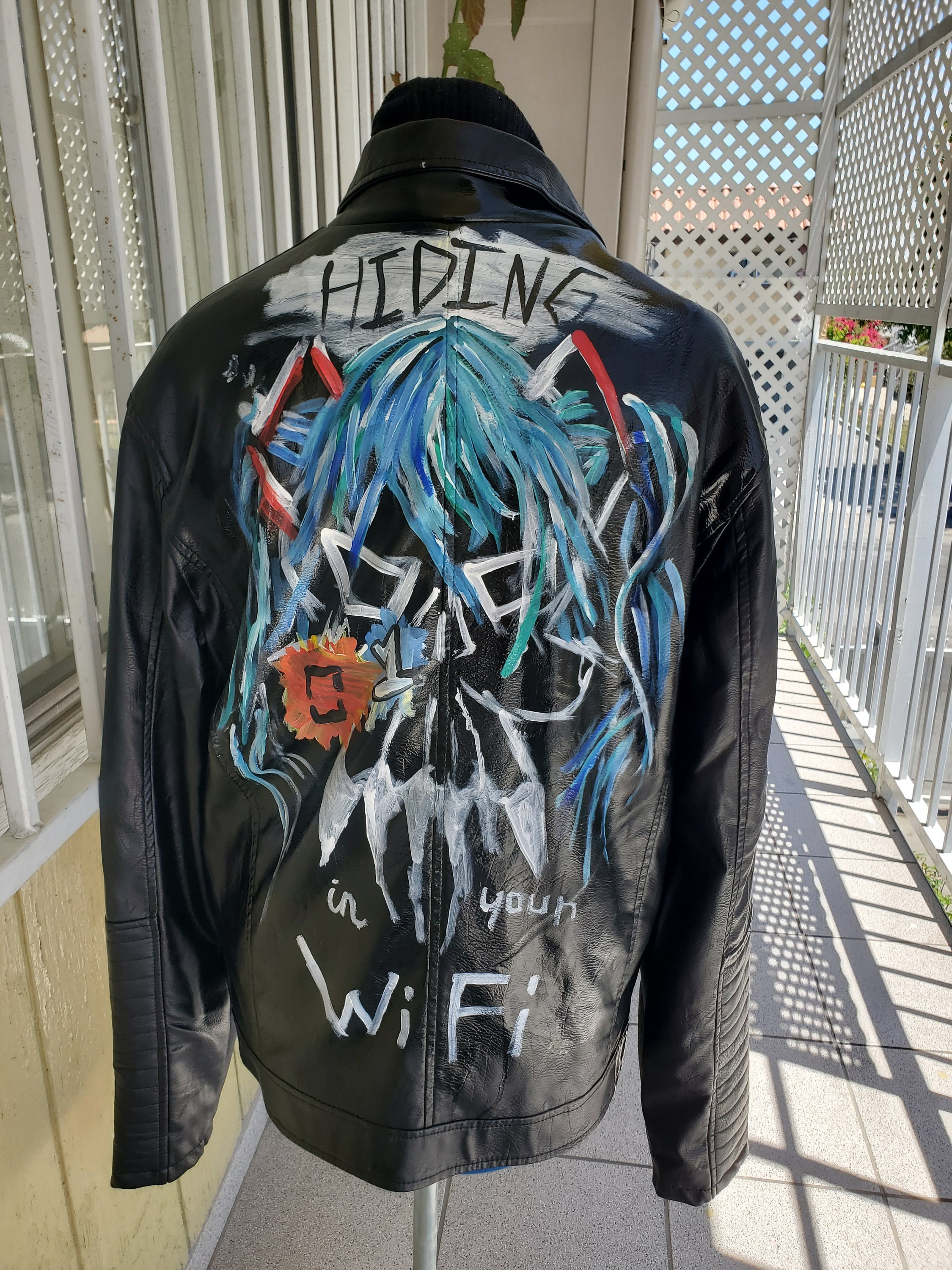 miku　/ leather half zip jacket Hatsune Miku Punk Metal Leather Jacket Large Size - Etsy