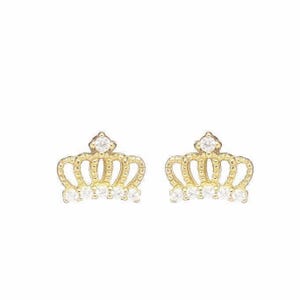 Crown Stud Earrings – Sterling Silver, 14K Gold Plated | Mini Crown Earrings with Lab Diamonds, Dainty Royal Studs, Gift for Her