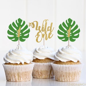 Wild One Cupcake Toppers, Safari Cupcake Toppers, Jungle Cupcake Toppers, Cupcake Topper for 1st Birthday, Tropical 1st Birthday Cake Topper