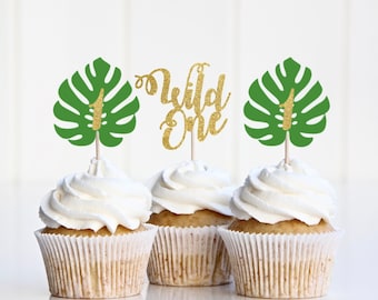 Wild One Cupcake Toppers, Safari Cupcake Toppers, Jungle Cupcake Toppers, Cupcake Topper for 1st Birthday, Tropical 1st Birthday Cake Topper