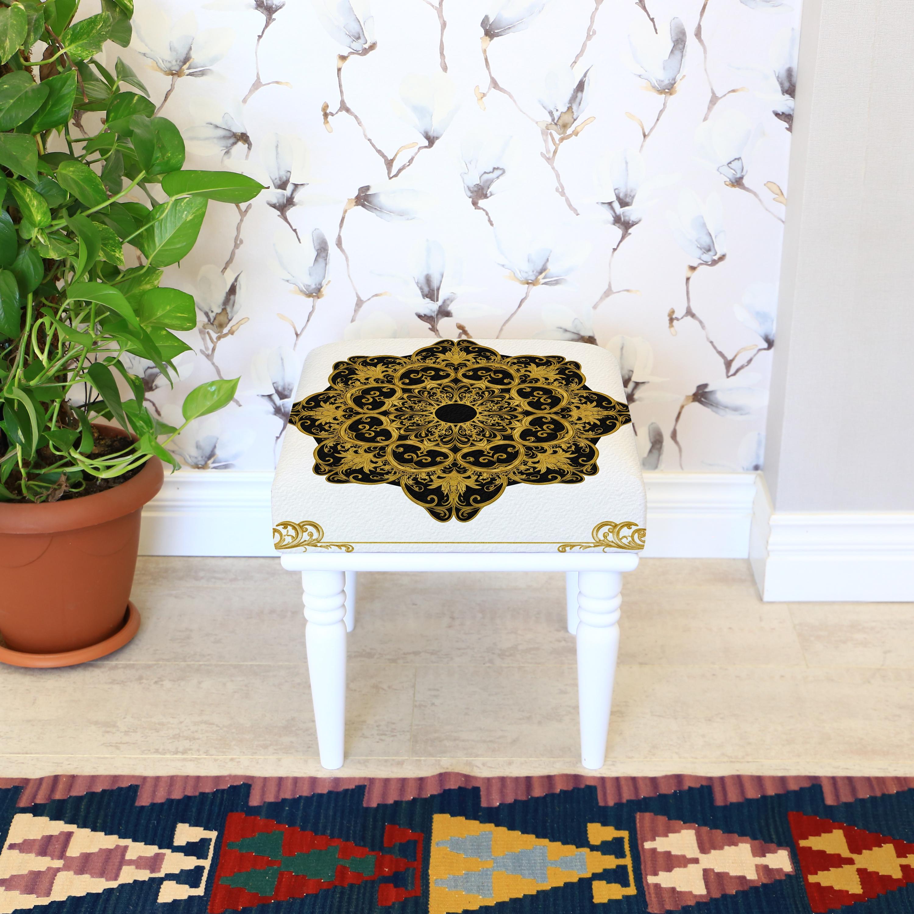 Sièges bohèmes pour entrée, banc de maquillage, banc blanc et or, sièges pour chambre à coucher, espaces dans l'entrée, banc simple d'extérieur, banc