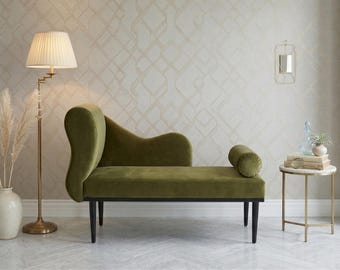 Banco tapizado en terciopelo con reposabrazos, asiento reclinable moderno, otomana para dormitorio, mueble auxiliar para recibidor.