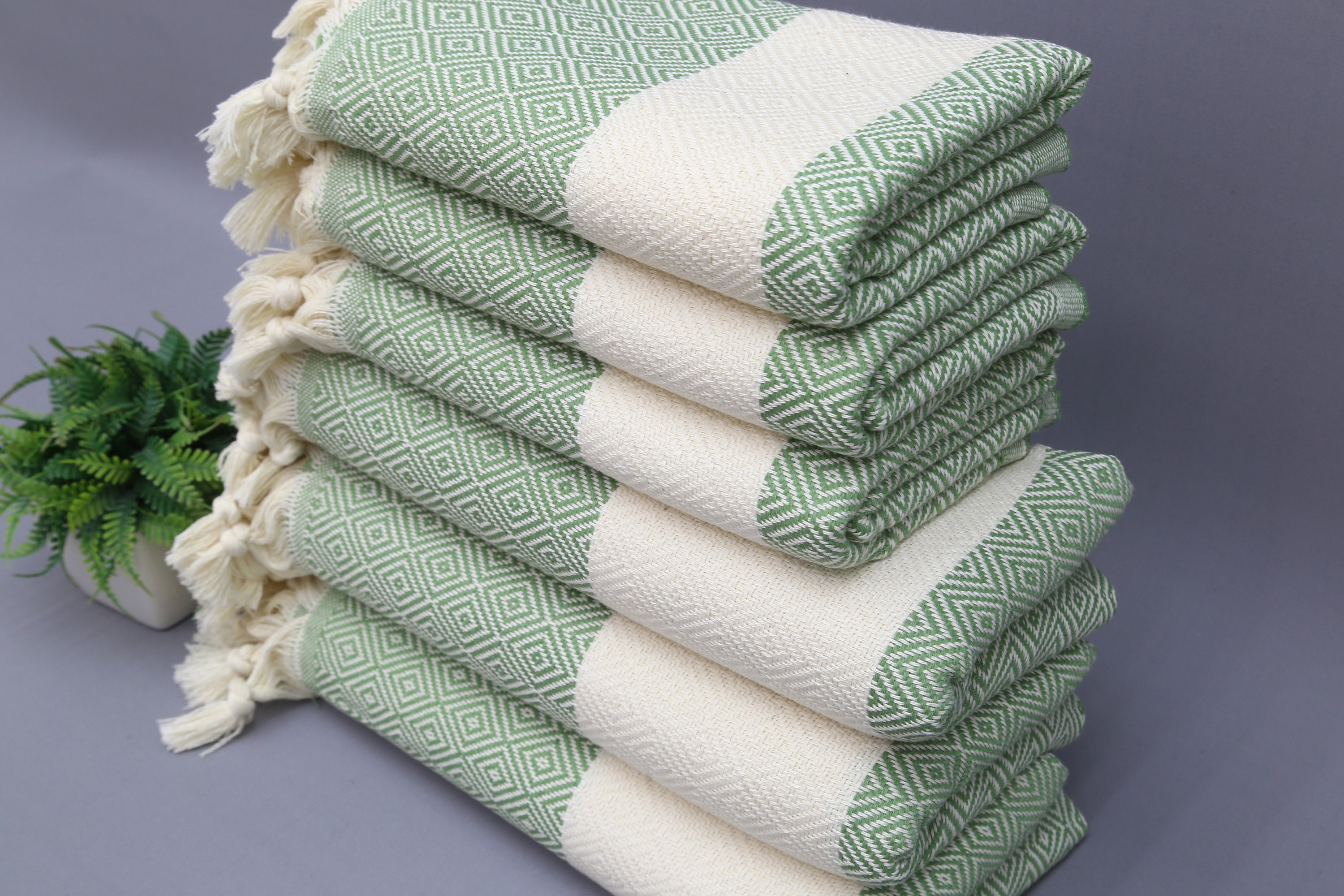 Ripples Linen Turkish Towel / Throw, Green