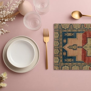 Area Rugs, Bohemian Vibe, Set of Four, Luxe Gift, Hostess Gift, Durable Fabric, Table Runner, Red Green, Handmade Feel,