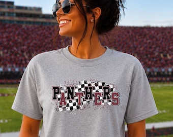Panthers Shirt Custom Mascot Shirt Checkered Print Shirt School Spirit Shirt Panther Pride Shirt Game Day Shirt Sports Shirt Game Day Shirt