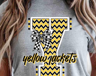 Yellow Jackets Shirt Checkered Mascot Shirt School Spirit Shirt Mascot Shirt Coquette Bow Shirt Sports Tee Game Day Hoodie Jackets Hoodie