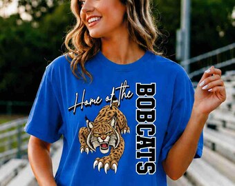 Camiseta de los Bobcats, Camiseta de la casa de los Bobcats, Camiseta escolar personalizada, Camiseta de espíritu escolar, Camiseta para el día del partido, Camisetas de la mascota escolar, Camisetas de la mascota