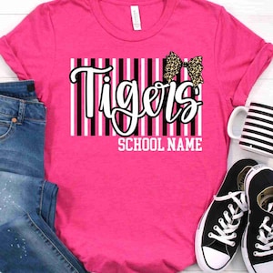 Custom Mascot Shirt Custom School Shirt City Mascot Shirt Custom School Tees Elementary Teacher Shirt High School Teacher Leopard Bow Shirt