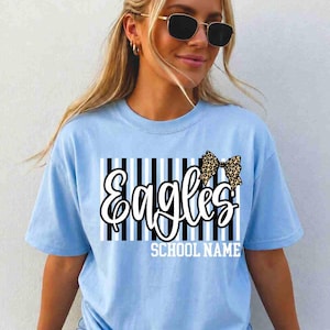 Custom Mascot Shirt Custom School Shirt City Mascot Shirt Custom School Tees Elementary Teacher Shirt High School Teacher Leopard Bow Shirt Light Blue