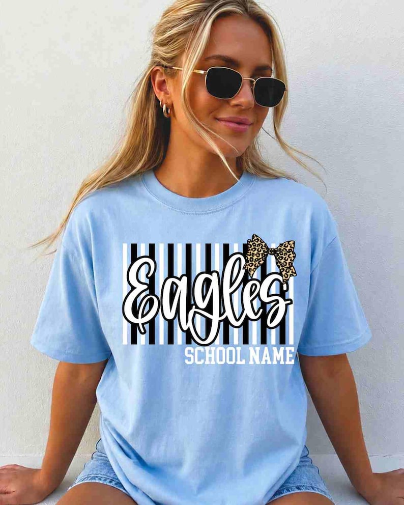 Custom Mascot Shirt Custom School Shirt City Mascot Shirt Custom School Tees Elementary Teacher Shirt High School Teacher Leopard Bow Shirt Light Blue