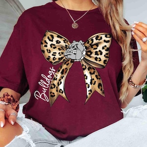 Bulldogs Shirt Custom Mascot Shirt Leopard Print Bow Shirt School Spirit Shirt Football Sports Shirt Game Day Hoodie Bulldogs Sweatshirt