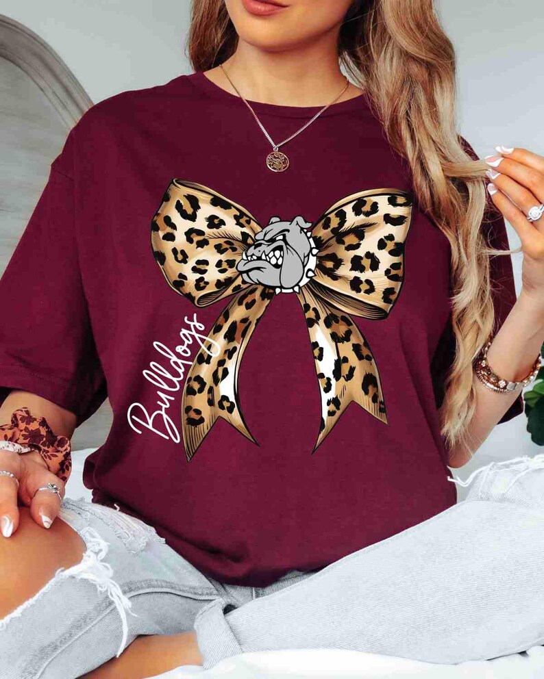Bulldogs Shirt Custom Mascot Shirt Leopard Print Bow Shirt School Spirit Shirt Football Sports Shirt Game Day Hoodie Bulldogs Sweatshirt