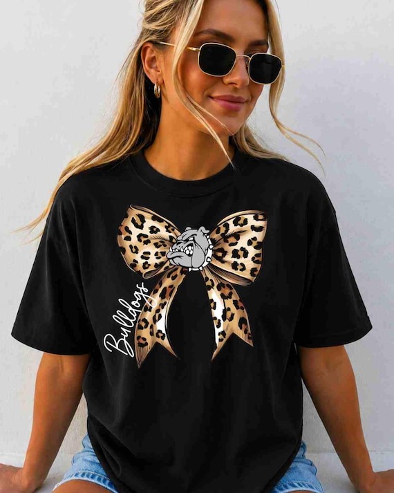 Bulldogs Shirt Custom Mascot Shirt Leopard Print Bow Shirt School Spirit Shirt Football Sports Shirt Game Day Hoodie Bulldogs Sweatshirt