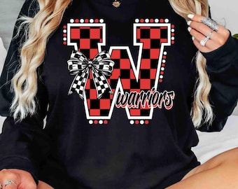 Warriors Shirt Warriors Checkered Print Shirt Custom School Mascot Shirt Warrior Pride Shirt School Spirit Shirt Love Warriors Game Day Tees