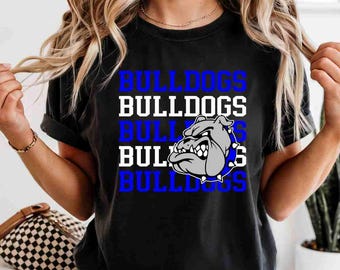 Camiseta personalizada de espíritu escolar, camiseta de Bulldogs, camiseta de mascota de Bulldog, camiseta de mascota personalizada, camiseta de espíritu escolar, camiseta de fútbol, camiseta del día del juego, camiseta retro