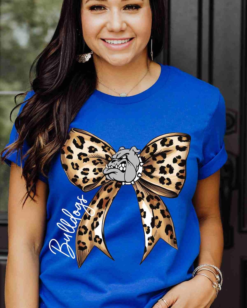 Bulldogs Shirt Custom Mascot Shirt Leopard Print Bow Shirt School Spirit Shirt Football Sports Shirt Game Day Hoodie Bulldogs Sweatshirt