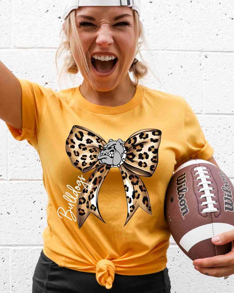 Bulldogs Shirt Custom Mascot Shirt Leopard Print Bow Shirt School Spirit Shirt Football Sports Shirt Game Day Hoodie Bulldogs Sweatshirt