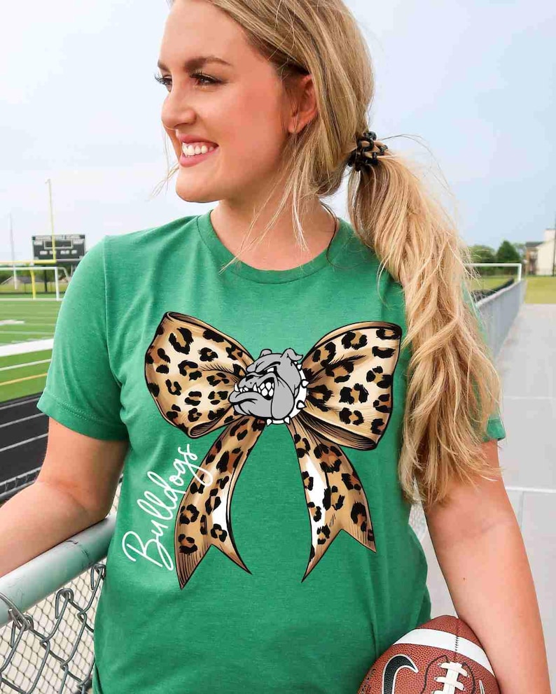 Bulldogs Shirt Custom Mascot Shirt Leopard Print Bow Shirt School Spirit Shirt Football Sports Shirt Game Day Hoodie Bulldogs Sweatshirt