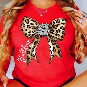 Bulldogs Shirt Custom Mascot Shirt Leopard Print Bow Shirt School Spirit Shirt Football Sports Shirt Game Day Hoodie Bulldogs Sweatshirt