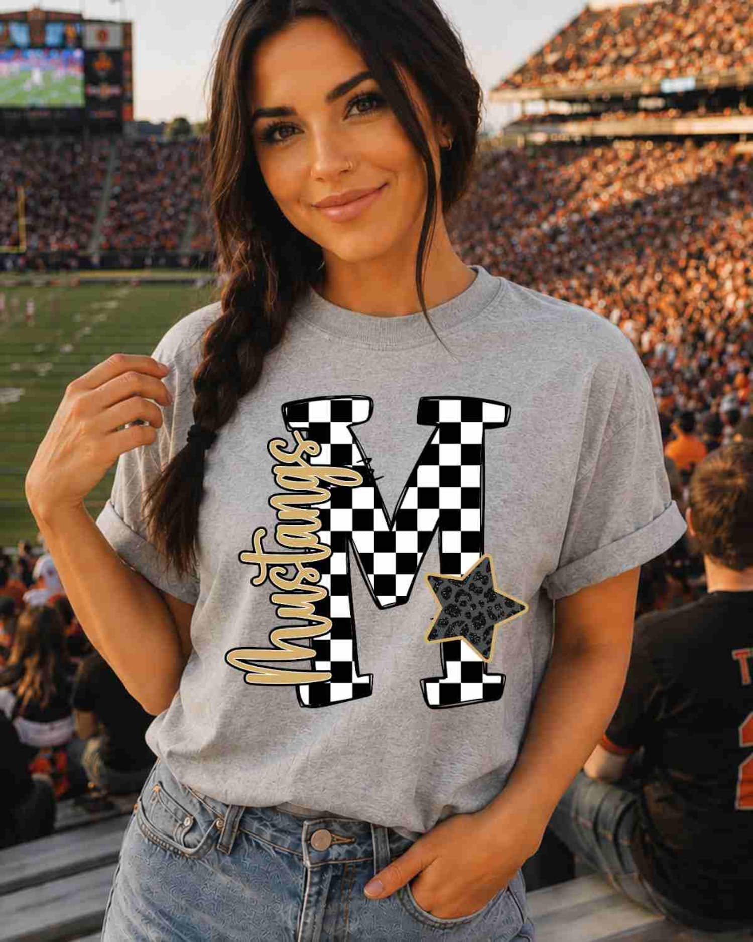 Mustangs Shirt, Checkered Print Shirt, Custom Mascot Shirt, School Spirit Shirt, Teacher Shirt, Game Day Shirt, Mustang Pride Shirt, Mascot