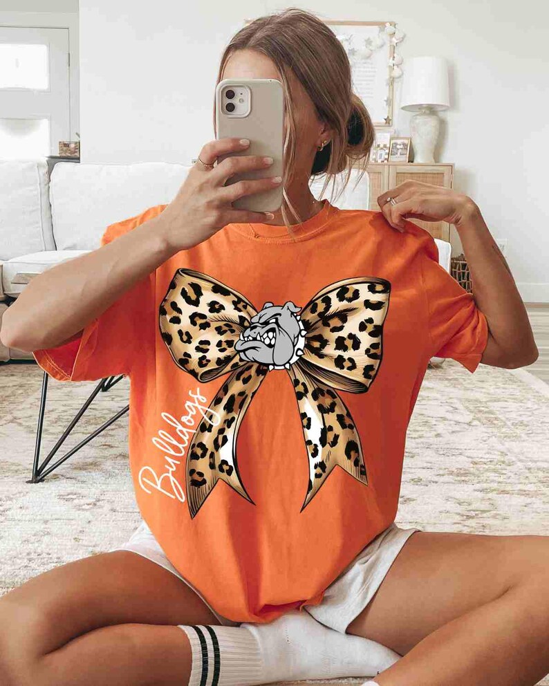 Bulldogs Shirt Custom Mascot Shirt Leopard Print Bow Shirt School Spirit Shirt Football Sports Shirt Game Day Hoodie Bulldogs Sweatshirt