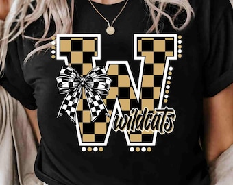 Wildcats Shirt Checkered Wildcats Shirt School Spirit Shirt Mascot Shirt Coquette Bow Shirt Sports Shirt Game Day Hoodie Wildcats Sweatshirt