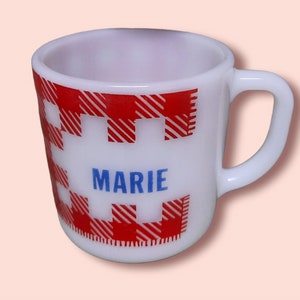 Vintage Westfield Milk Glass Red Plaid Personalized Name Mug