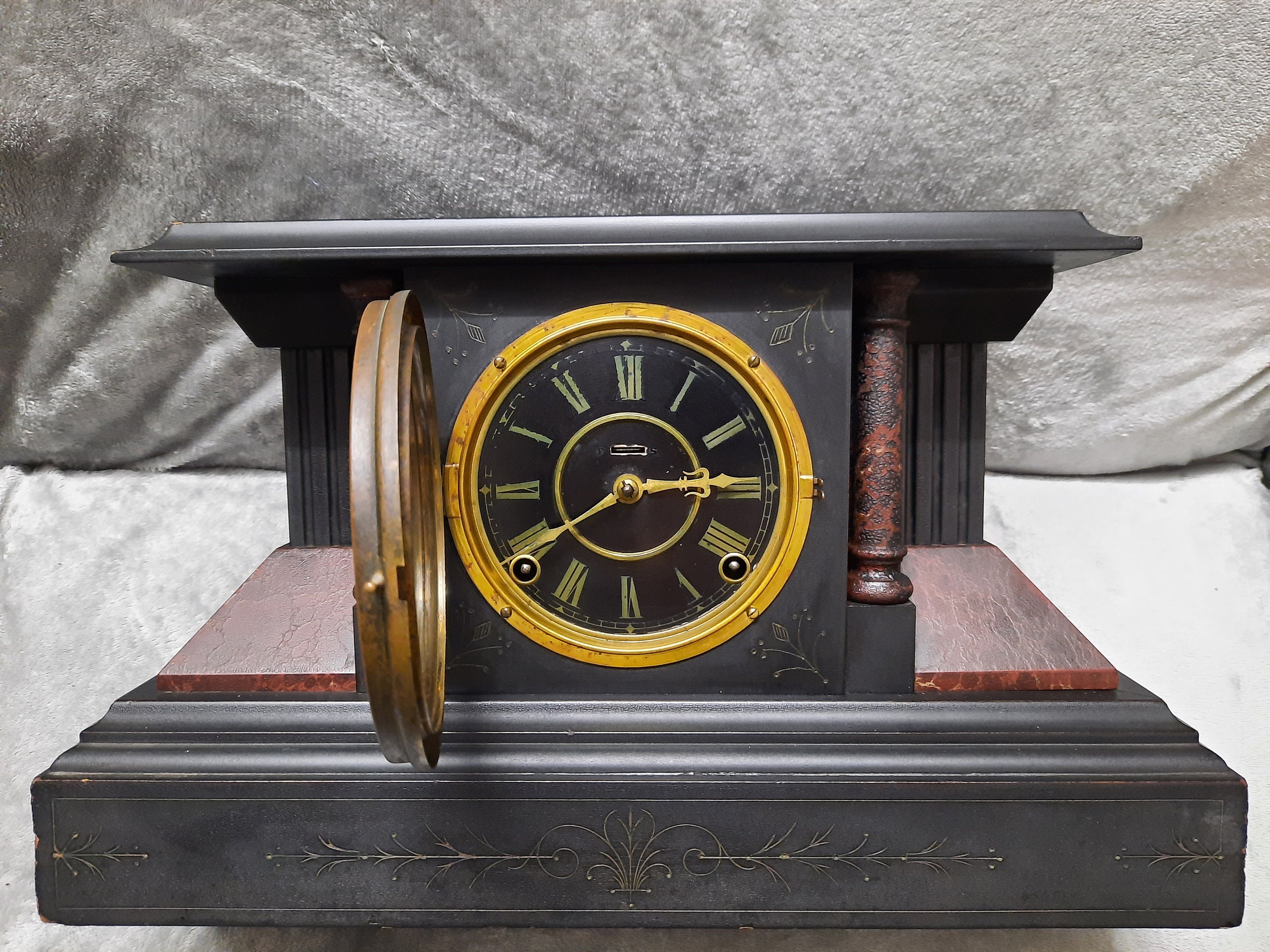 Antique E. Ingraham Co. Mechanical Wooden Mantel Clock Etsy