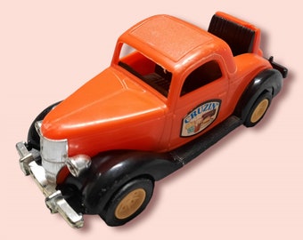 Vintage Strombecker Made in USA Orange Plastic 1936 Ford Coupe 7"