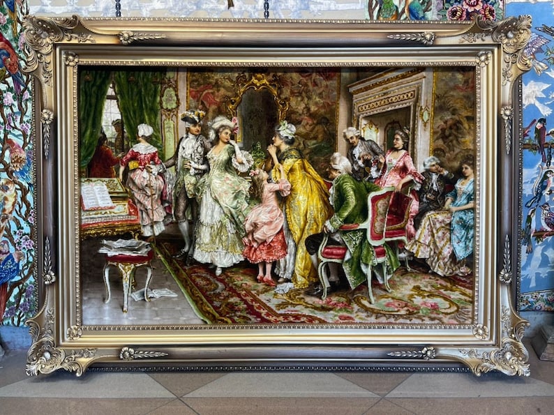 The Drawing Room, handmade Tabriz wall carpet in pure silk, 70 × 100 cm