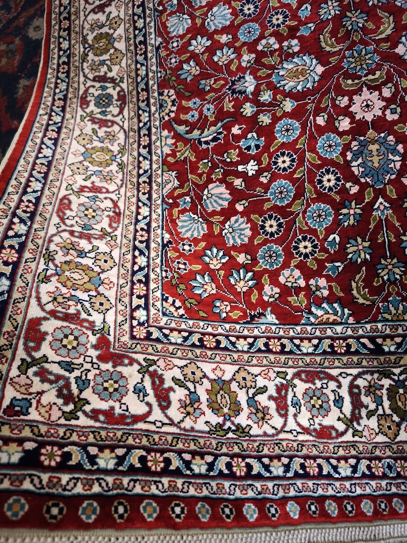 Madder Garden, handmade Hereke silk rug, 110 × 70 cm