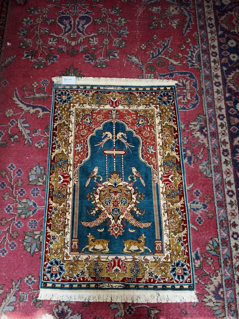 The Hunting Garden, handmade Hereke silk rug, 95 × 65 cm