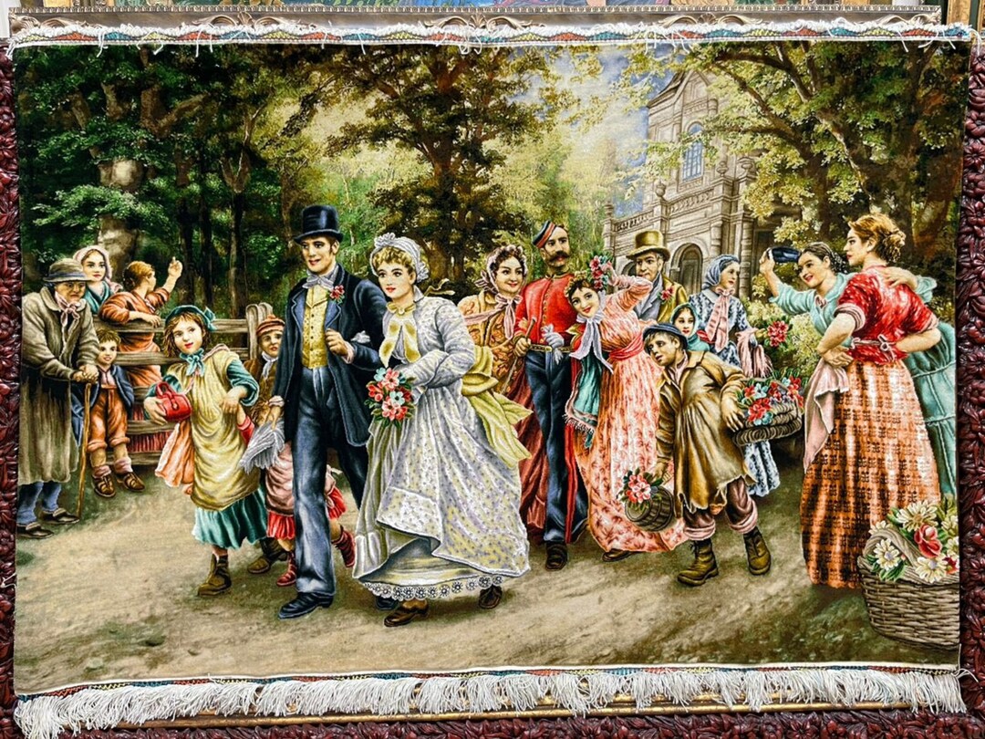 Vintage Italy Tapestry, Handamade Silk Rug, Renaissance Rug ...