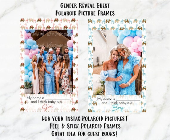 Safari Instant Film Gender Reveal Sticker Frames Gender Reveal Decoration  Ideas Polaroid Gender Reveal Guestbook Baby Shower Guestbook 