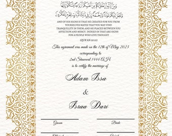 Certificado Nikkah Certificado de matrimonio islámico Certificado de boda Contrato de matrimonio Boda Descarga digital
