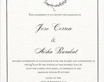 Certificado Nikkah Certificado de matrimonio islámico Certificado de boda Contrato de matrimonio Boda Descarga digital