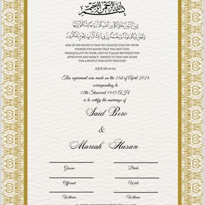 Nikkah-Urkunde Islamische Heiratsurkunde Hochzeitsurkunde Ehevertrag Hochzeit Digitaler Download