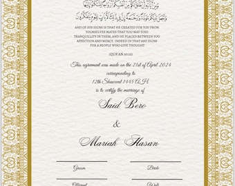 Certificado Nikkah Certificado de matrimonio islámico Certificado de boda Contrato de matrimonio Boda Descarga digital