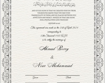 Certificado Nikkah Certificado de matrimonio islámico Certificado de boda Contrato de matrimonio Boda Descarga digital