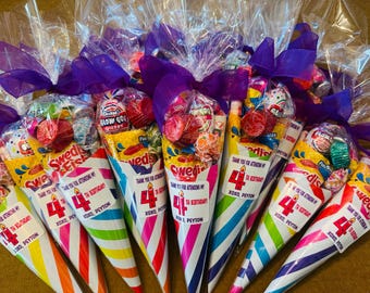 One Custom Candy Cones: Birthday Party Favors with Stickers/Employee Appreciation Gift