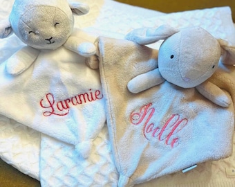 Personalized Baby Lovey | Embroidered Lamb or Bunny Security Blanket