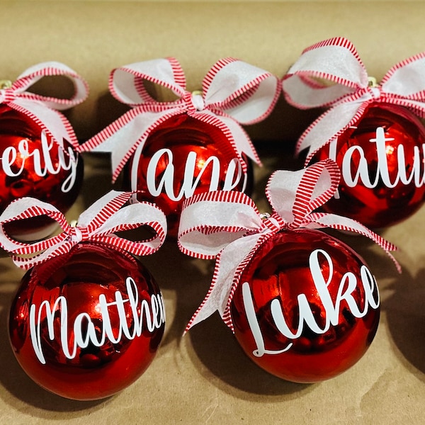 Personalized with  Name On White Shatter Proof Christmas Tree Ornaments