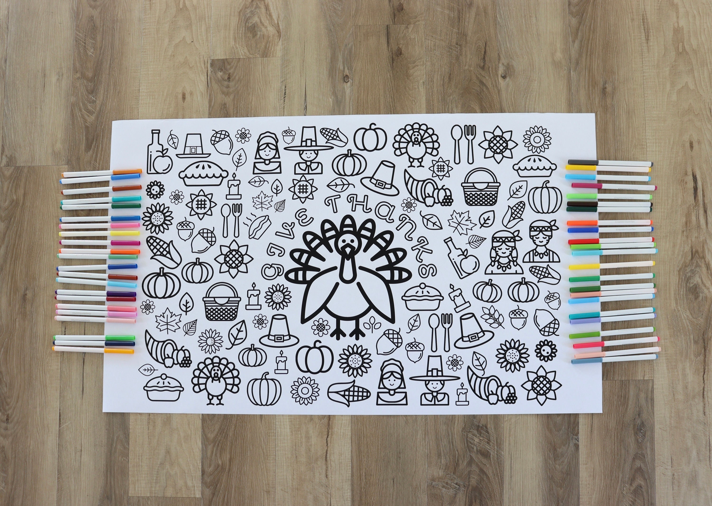 GIANT THANKSGIVING Coloring Page, Thanksgiving Poster, Thankful, Kids ...